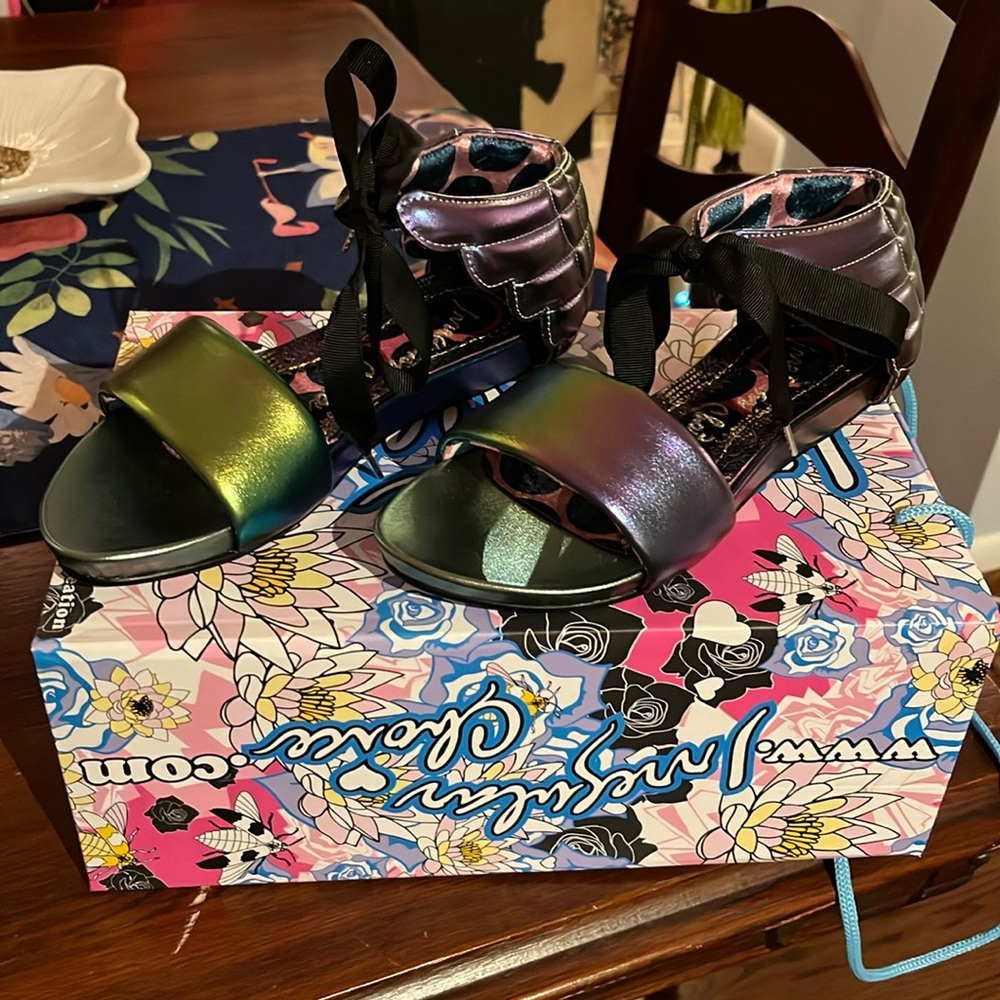 Irregular Choice Iridescent Green-Purple Lace-Up Sandals